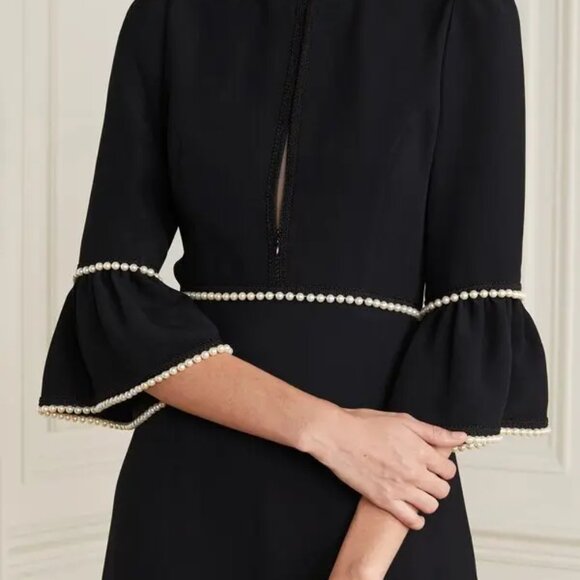 NEW ANDREW GN Faux Pearl-Embellished Crepe Midi Dress Black Size 12 - Picture 2 of 9